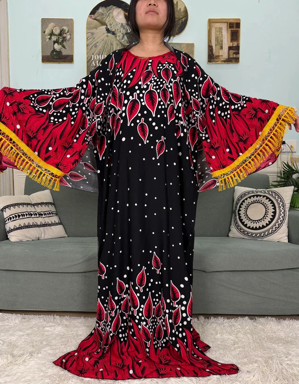 Printed Cotton Soft Loose Fit Femme Robe Abaya - Palm and Thread