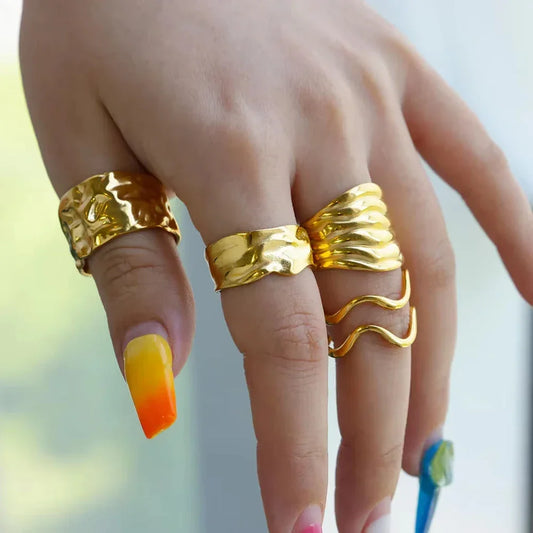 Stainless Steel Chunky Wide Ring - Palm and Thread