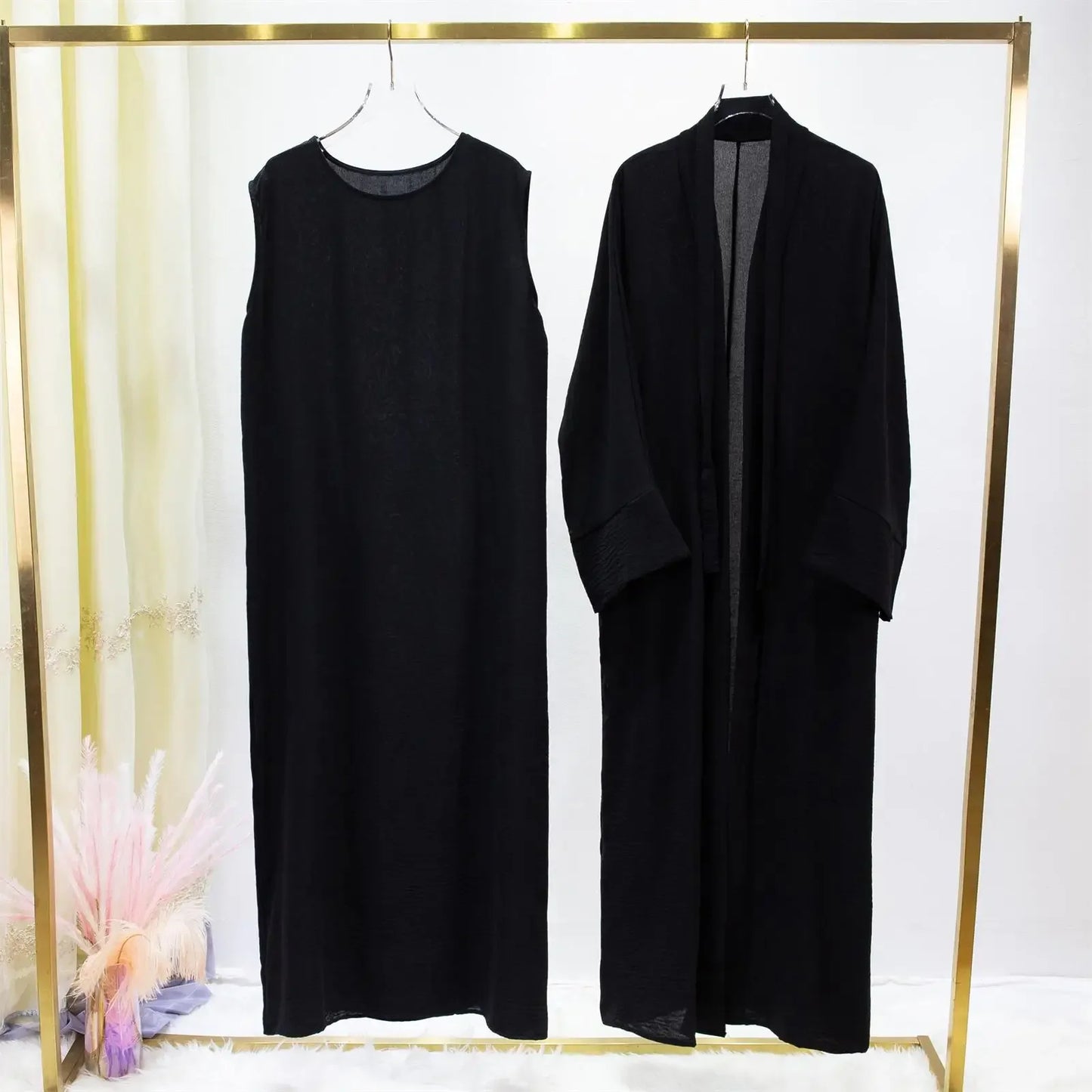 Abaya Two Pieces Women Out Abaya Loose Cardigan Coat Sleeveless Inner - Palm and Thread