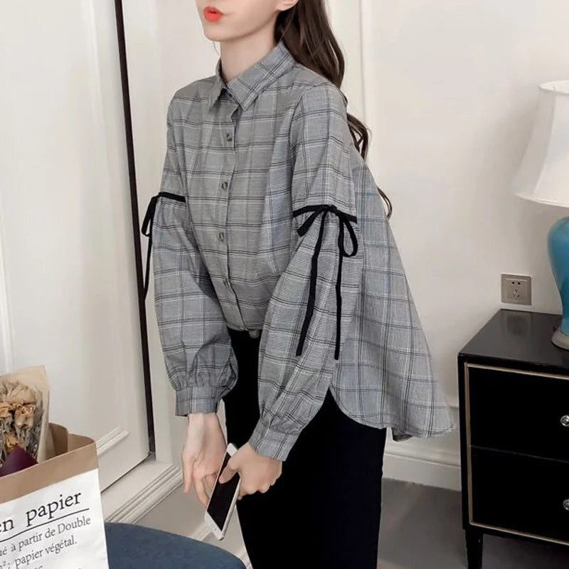 Plaid Print Bow Chic Blouse - Palm and Thread