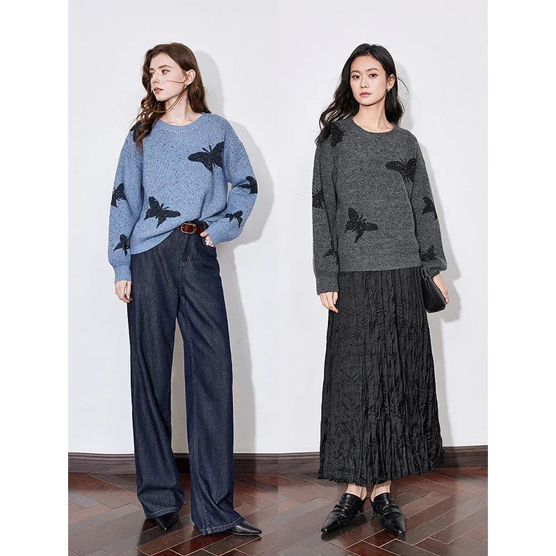 New Jacquard Butterfly Bead Pullover Top - Palm and Thread