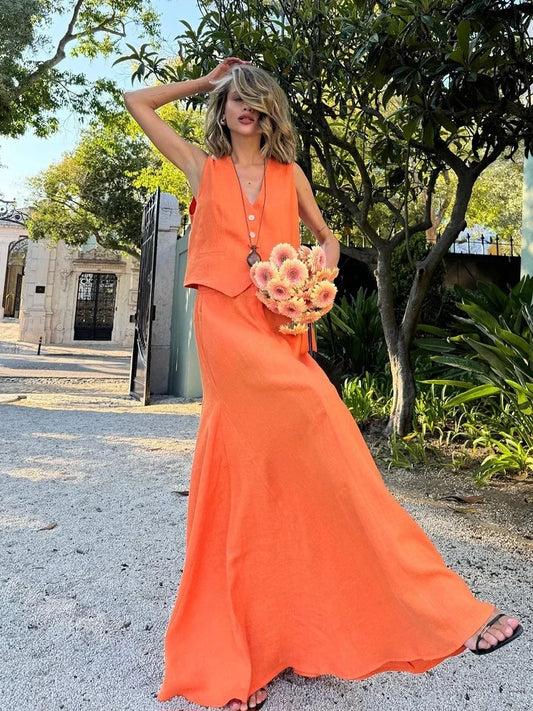 Chic Vest Long Skirt 2-Piece Set - Palm and Thread