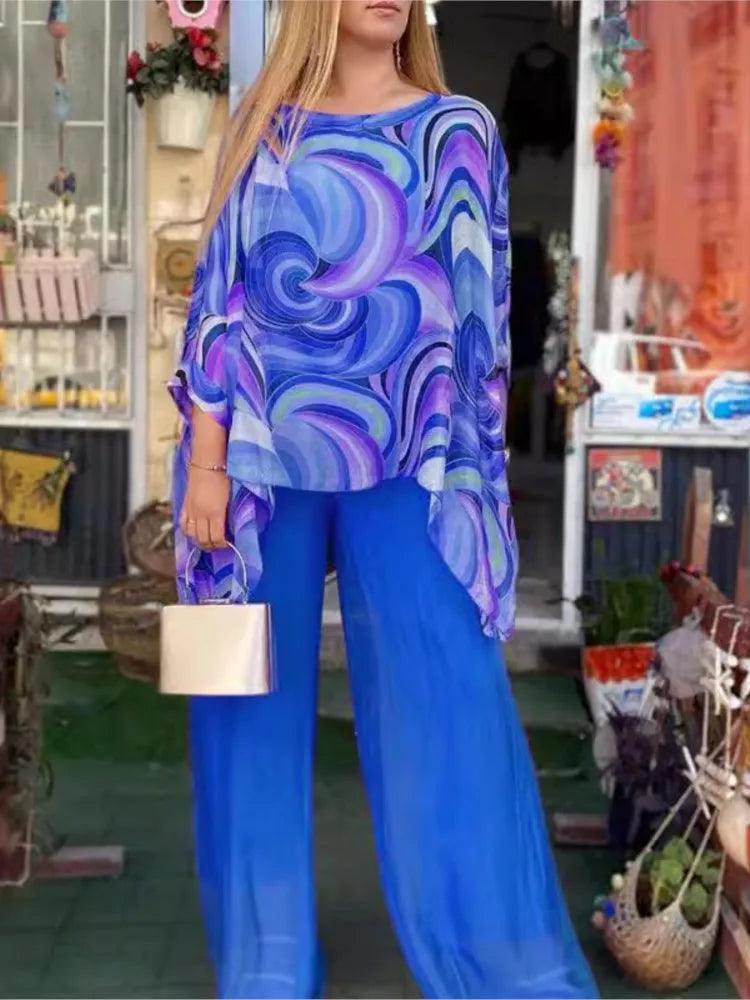 Colorful Chiffon top + Long Pant Matching Set - Palm and Thread