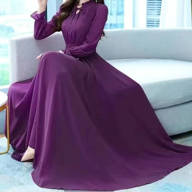 Solid Chiffon Long Sleeve Dress - Palm and Thread