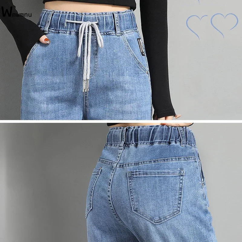 Drawstring Elastic Waist Casual Jeans Pant - Palm and Thread