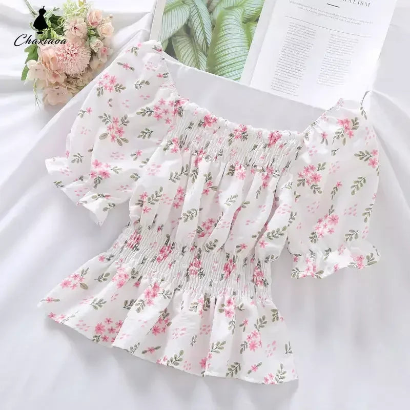Sweet Broken Flower Slash Neck Blouse - Palm and Thread