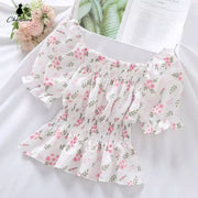 Sweet Broken Flower Slash Neck Blouse - Palm and Thread