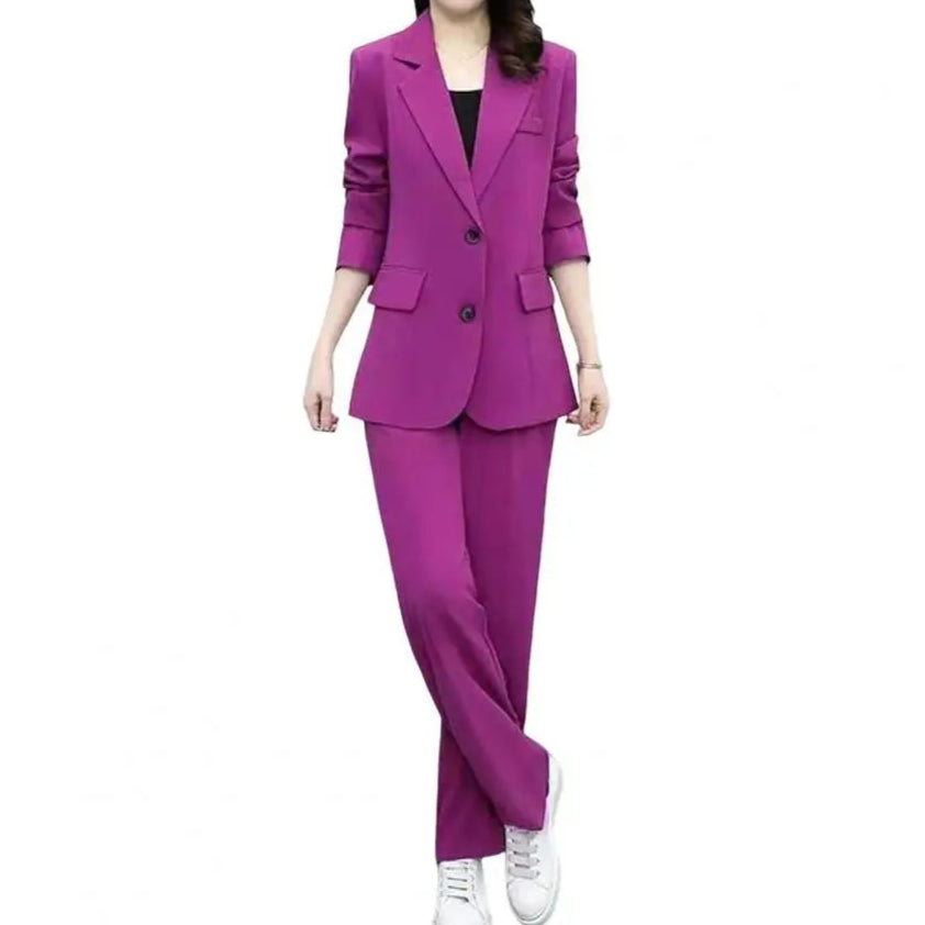 Lapel Single Button Blazer + Wide Leg Pant Suit - Palm and Thread