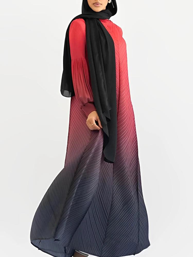 Party Gradient Pleated Long Dress Abaya - Palm and Thread