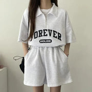 Cotton Ease Zip-Up Polo Shorts Set