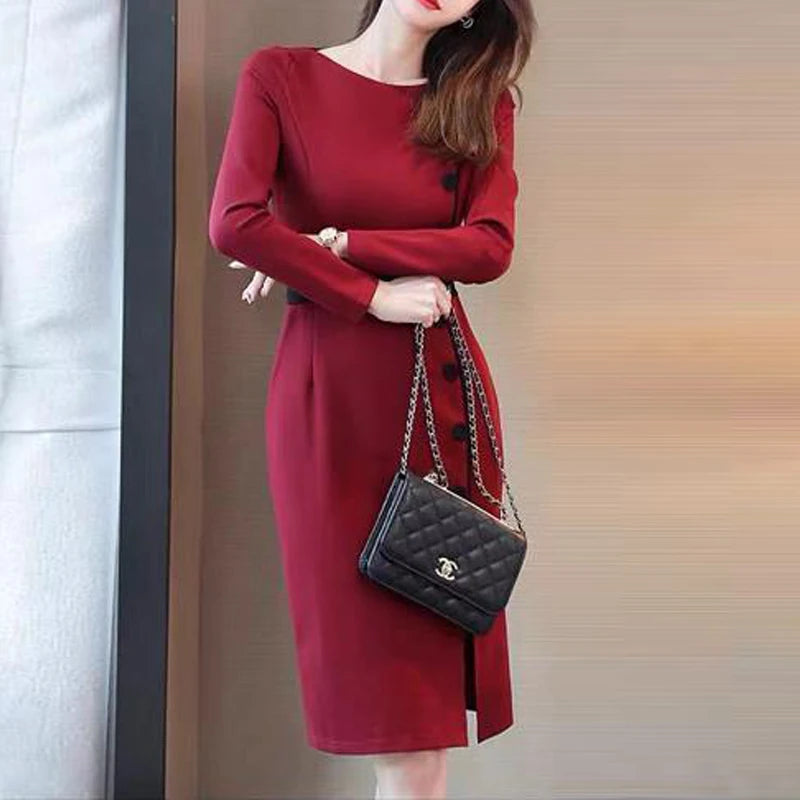 Fashion Contrast Color Elegant Slim Midi Dress - Palm and Thread