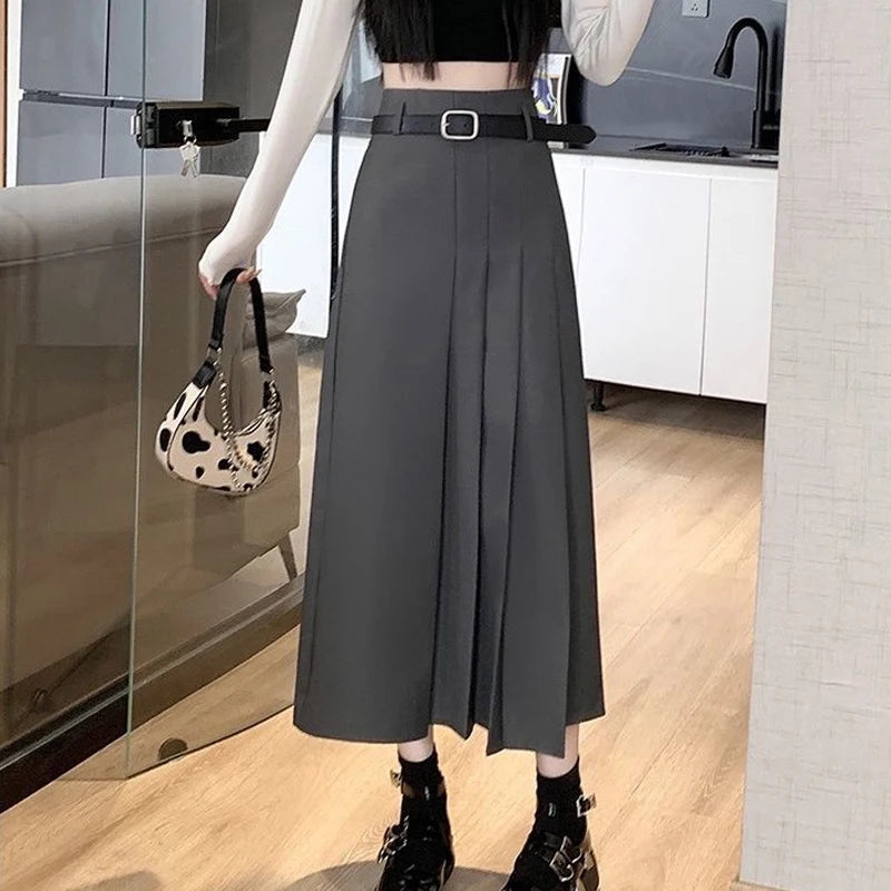 High Waist Belt Elegant Pleated Midi Skirt - Palm and Thread