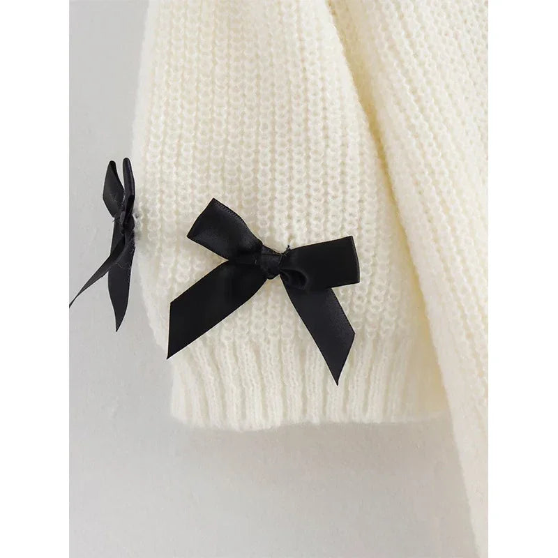Bow Puff Short Sleeve Crop Knit Sweater - Palm and Thread