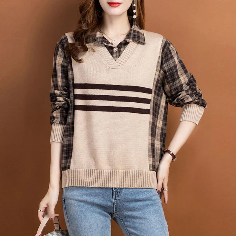 Vintage Plaid Print Striped Patchwork Blouse - Palm and Thread