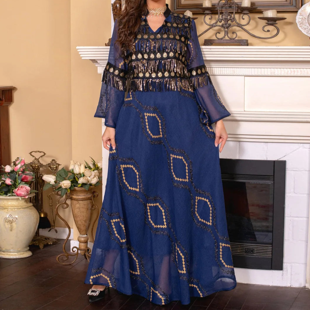 Sequins Embroidery Maxi Dress Abaya - Palm and Thread