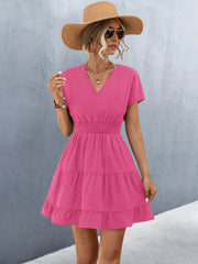 Elegant V-Neck Ruffle A-Line Dress