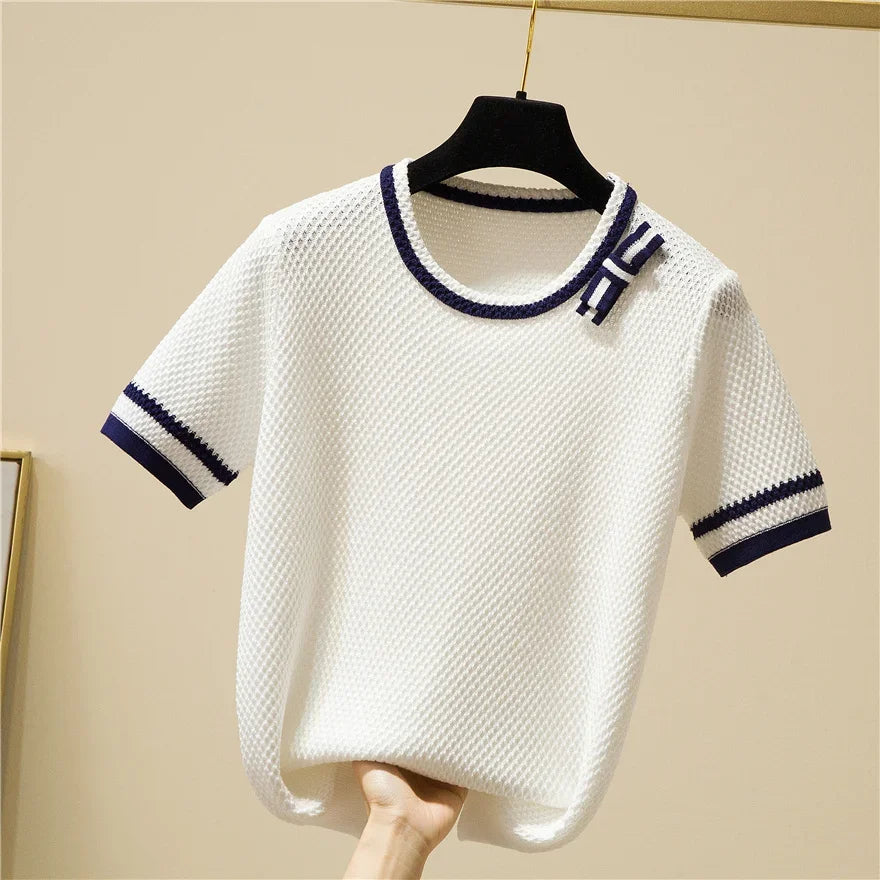 Fashion Bow Short Sleeve Top Sweater - Palm and Thread