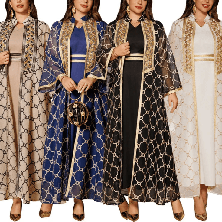 Embroidery Cardigan Abaya Kaftan 2 Piece - Palm and Thread