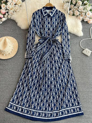 Turn-down Collar Slimming Printed Dress - Palm and Thread