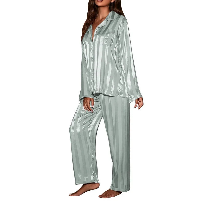 Striped solid French silk satin Pajama - Palm and Thread