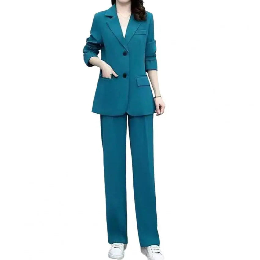 Lapel Single Button Blazer + Wide Leg Pant Suit - Palm and Thread