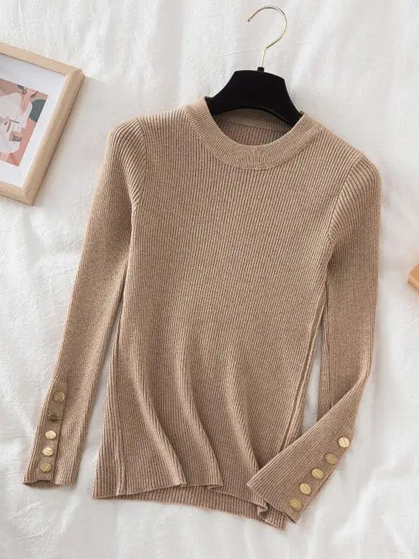 Thick sweater pullovers button o-neck chic top - Palm and Thread