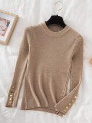 Pullovers Button O-Neck Chic Top - Palm and Thread