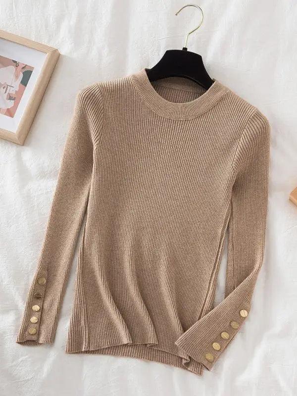 Pullovers Button O-Neck Chic Top - Palm and Thread