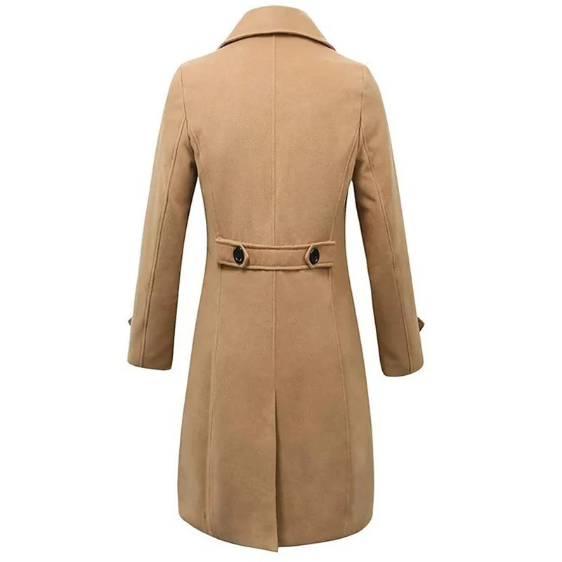 Double Breasted Long Woolen Trench Coat - Palm and Thread