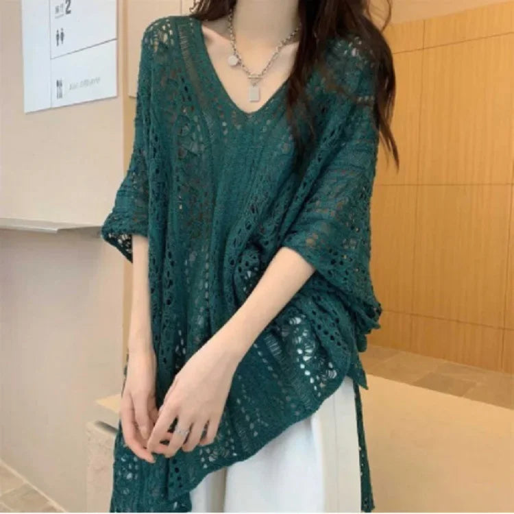 Pure Desire Hollow Lace-up V-neck Knitted Top - Palm and Thread