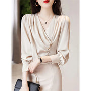 Satin Elegant Ruffled Blouse - Palm and Thread