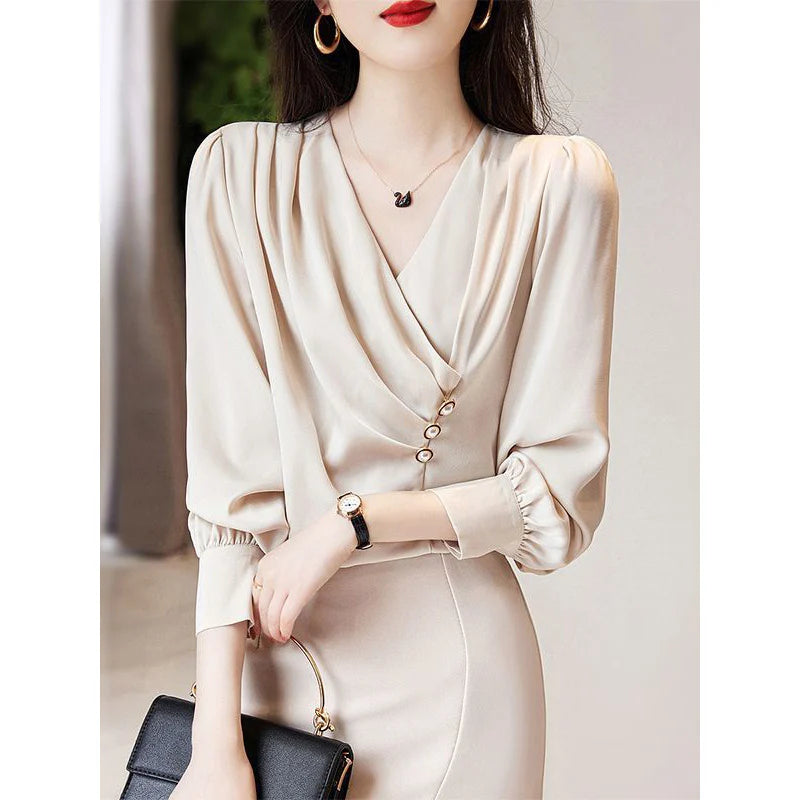 Satin Elegant Ruffled Blouse - Palm and Thread