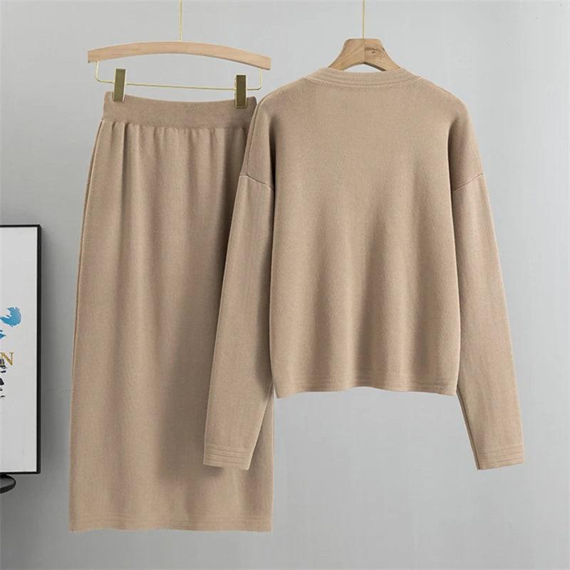 Office Slim Sweater Cardigan Skirt Matching Set - Palm and Thread