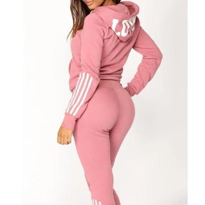 Fashion Heart Print Jogging Hooded Tracksuit Set - Palm and Thread