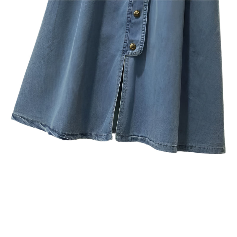 Denim Slim Button Split Long Skirt - Palm and Thread