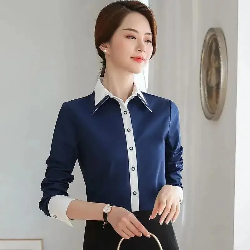 Temperament Contrast Slim Shirt Top - Palm and Thread