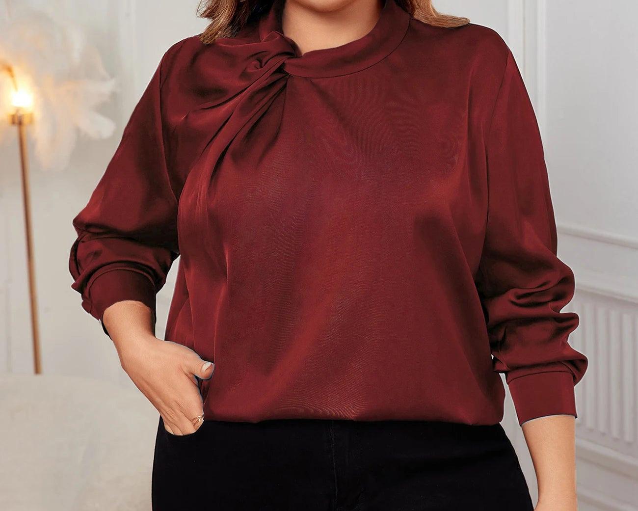 Elegant Satin Blouse Bow Neck - Palm and Thread