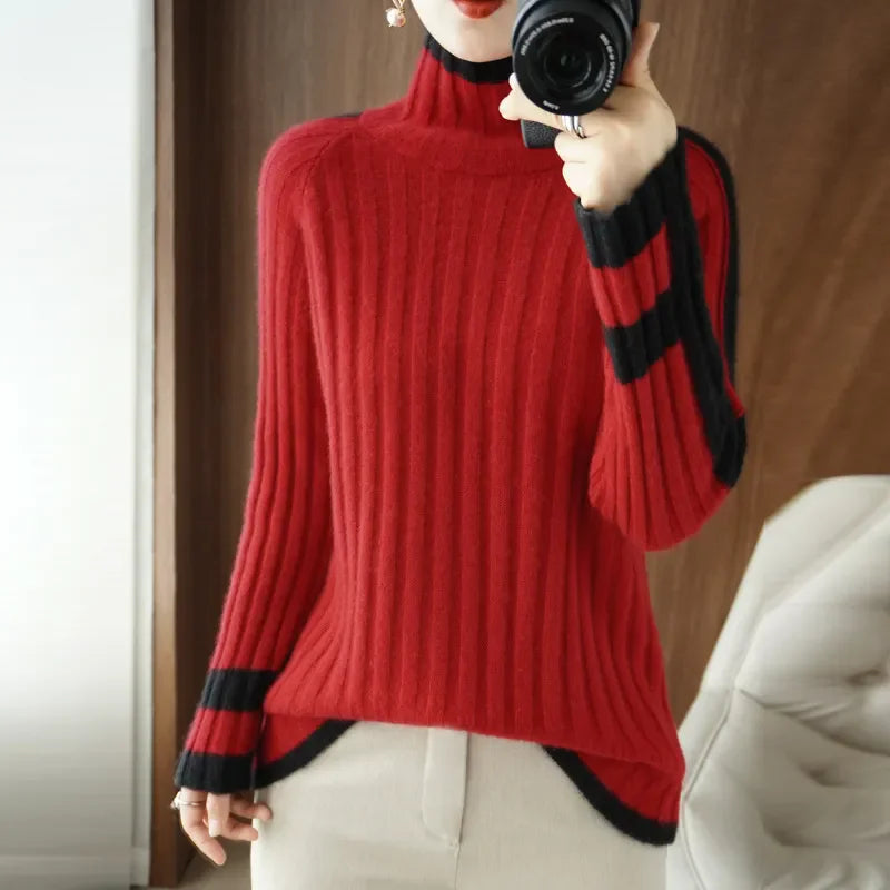 Fashion Contrast Color Warm Basic Top - Palm and Thread