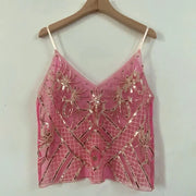 Sequin Bead Sling Slim Fit Straight Tank Top - Palm and Thread
