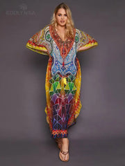 Bohemian Printed Loose Beach Dress - Palm and Thread