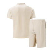 Waffle zip-up lapel short-sleeve suit shorts set - Palm and Thread