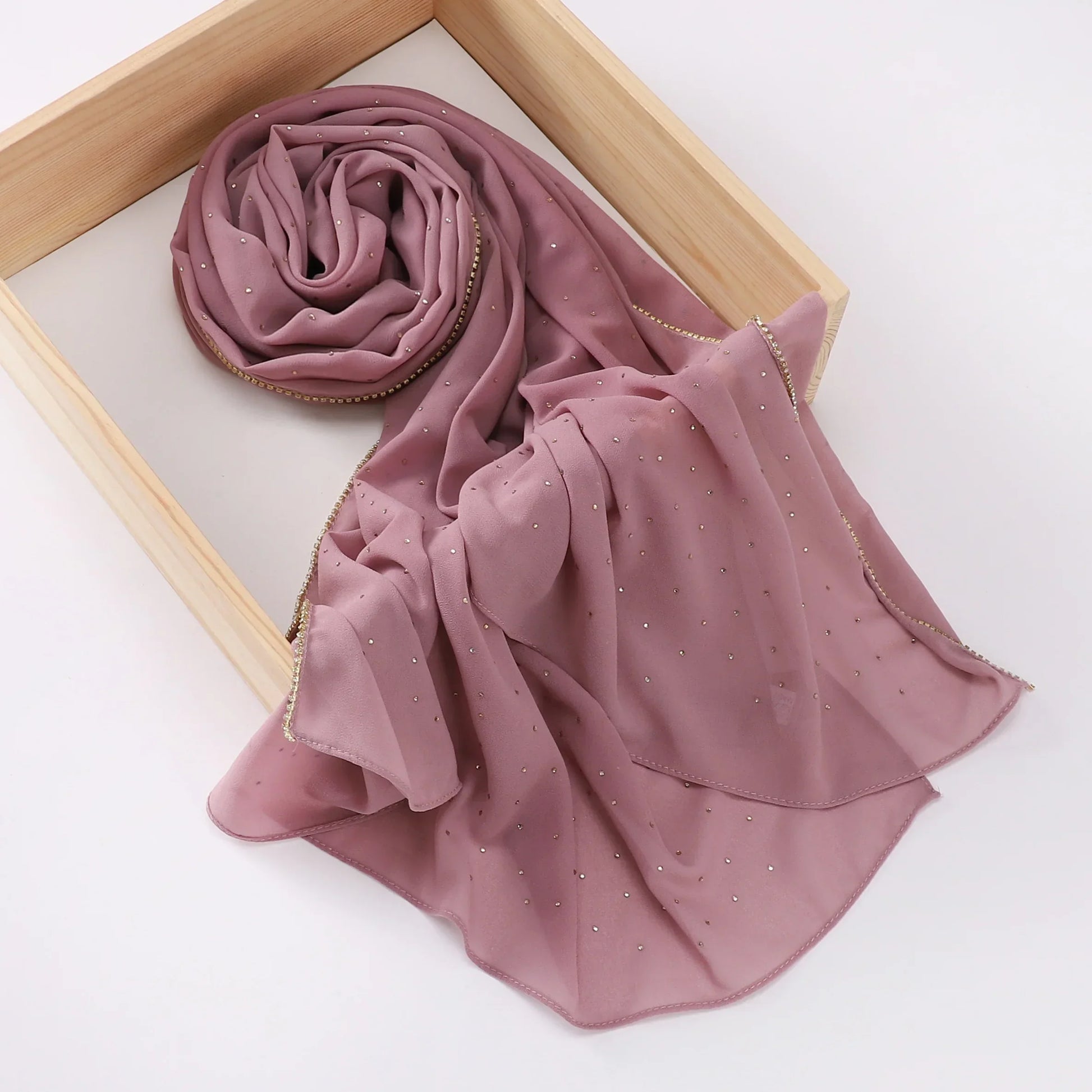 Rhinestone Edge Chiffon Hijab Elegant Breathable Sunscreen Head Wrap - Palm and Thread