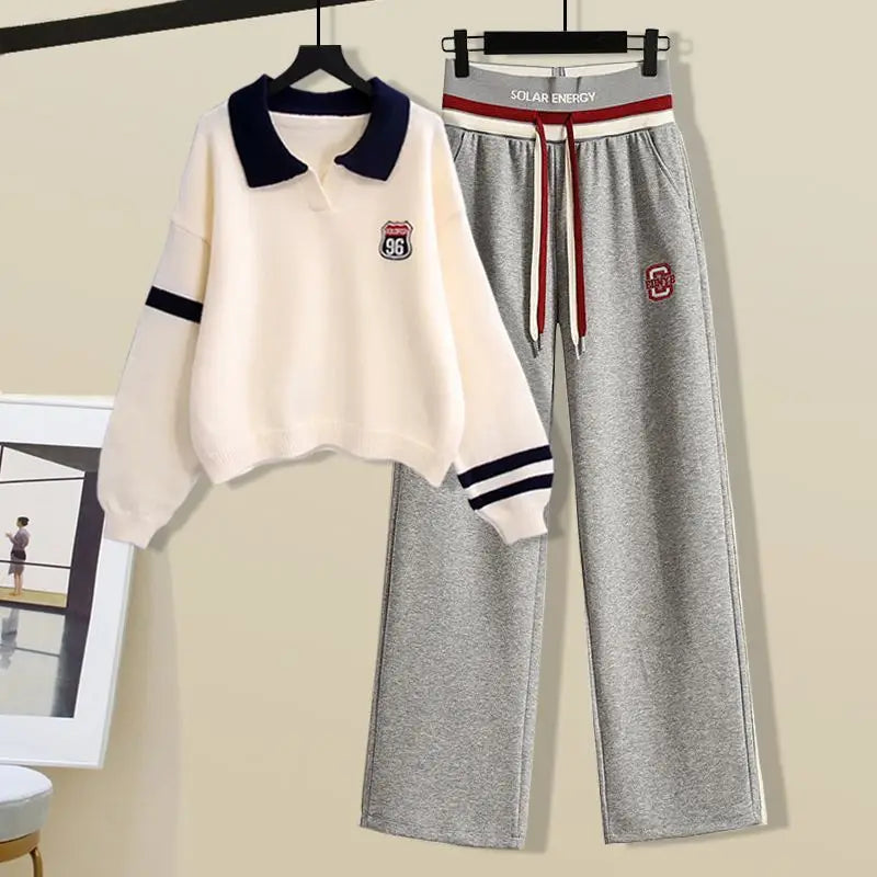 Polo Knitted Sweater + Loose Casual Pant Matching Set - Palm and Thread