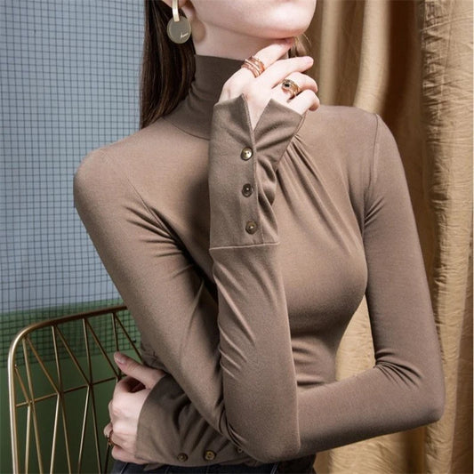 Fashion Elegant High Collar Thick Basic Top - Palm and Thread