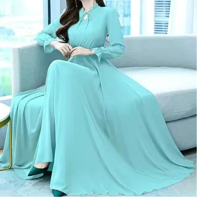 Solid Chiffon Long Sleeve Dress - Palm and Thread