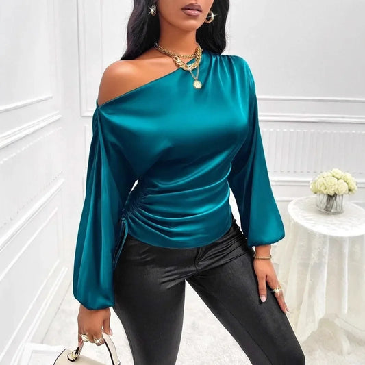 Temperament Slant Shoulder Blouse - Palm and Thread