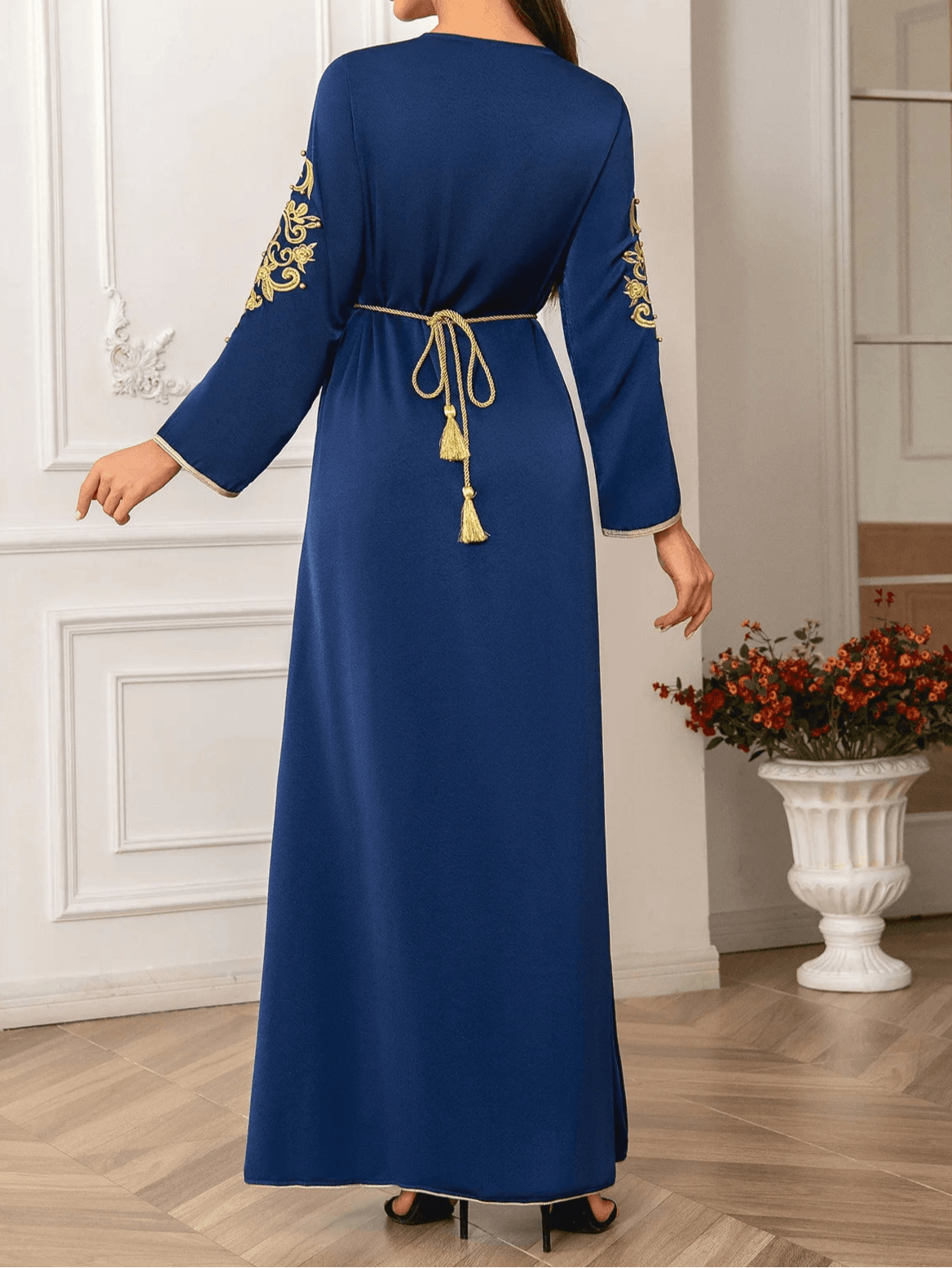 V-neck Long sleeved Robe Abaya - Palm and Thread