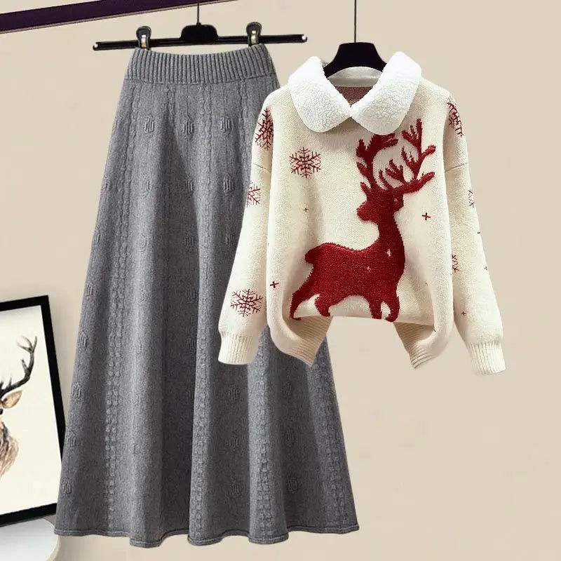 Knitted Sweater + Half Body Skirt Matching Set - Palm and Thread