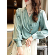 Satin Elegant Ruffled Blouse - Palm and Thread