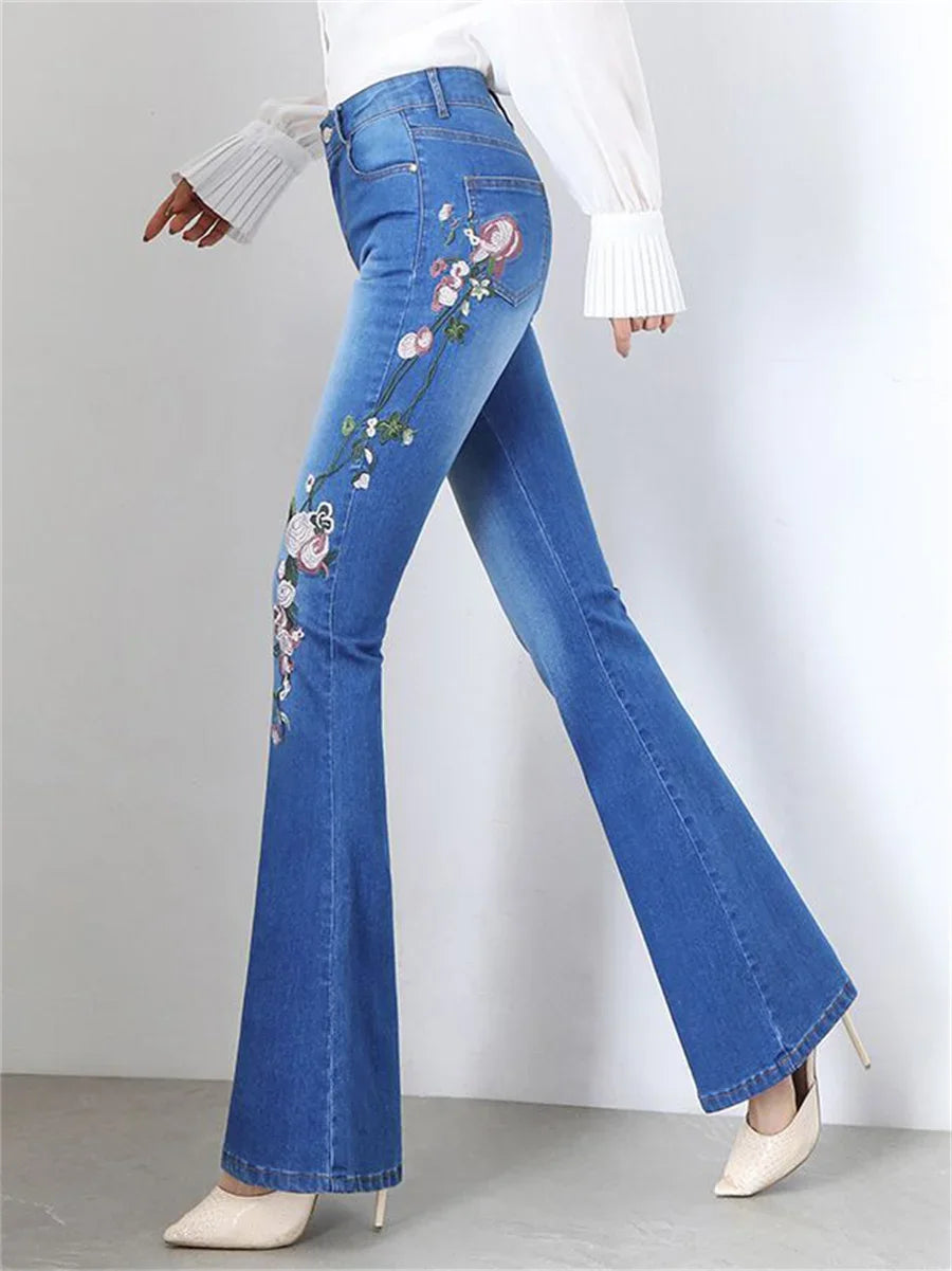 Embroidery Skinny Flare Jeans Pant - Palm and Thread